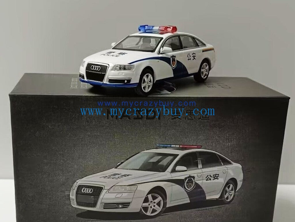 Masdi 1:64 White Police A6L C6 Classic Sedan Sport Model Diecast Metal Car New Collection