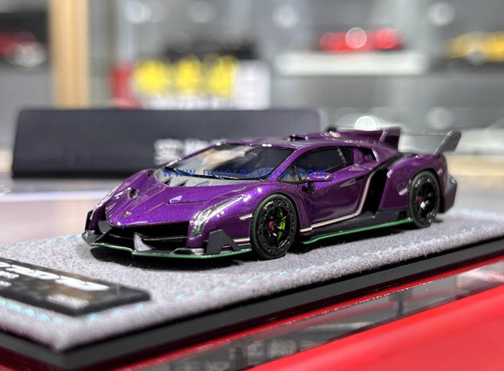 DMH 1:64 Purple Veneno Super Racing Sports Model Diecast Resin Car New Collection