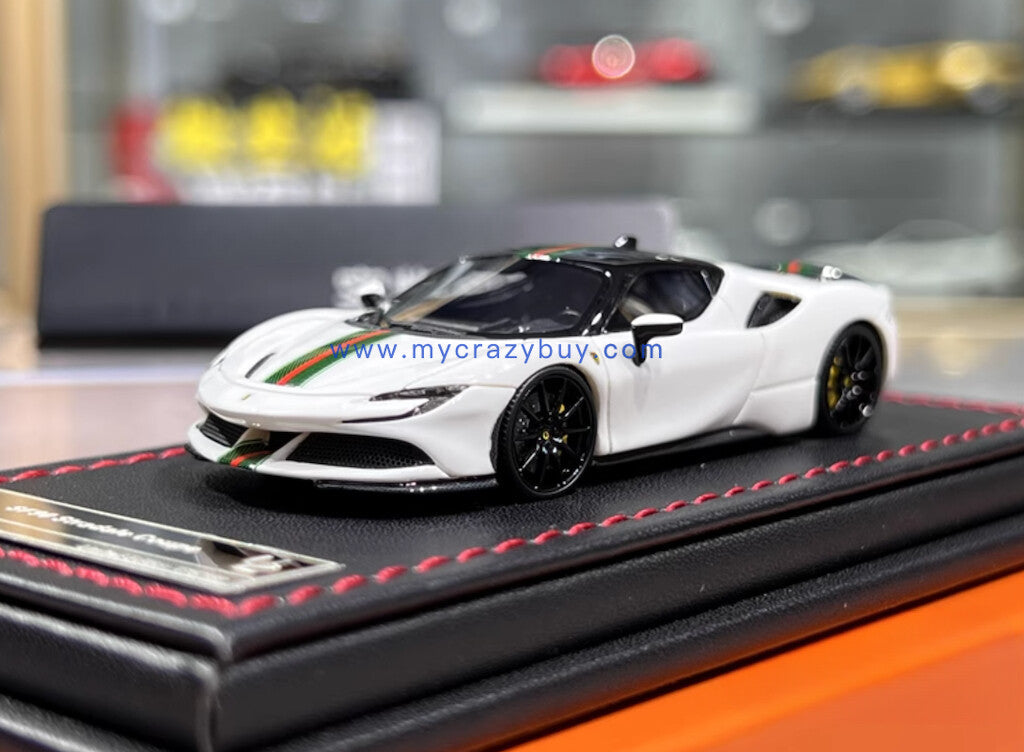 U2 1:64 White SF90 Stradale Coupe Hard Top Sports Model Diecast Resin Car New Collection