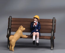 Load image into Gallery viewer, 1:64 Painted Figure Model Miniature Resin Diorama Uniform Girl Puppy Bench Set

