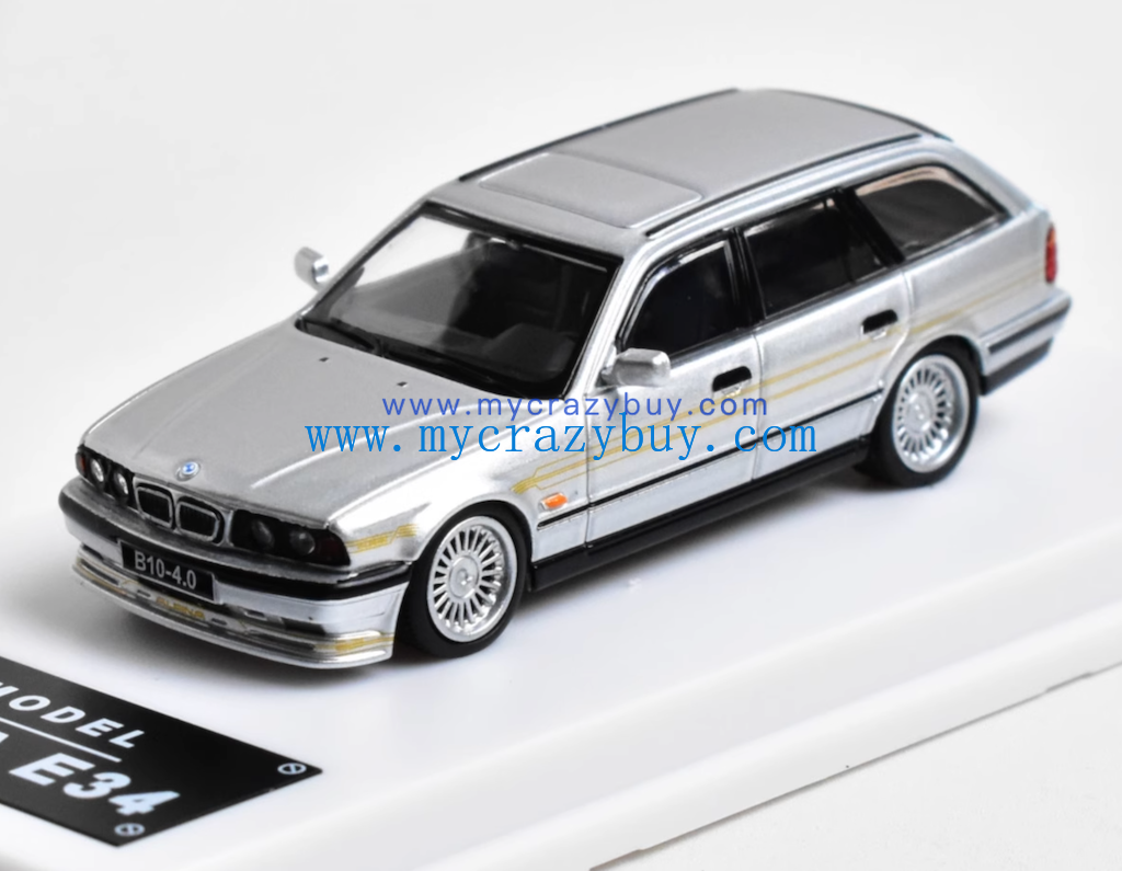 JY 1:64 Silver E34 Touring Alpina Wagon Sports Model Diecast Metal Car New Collection