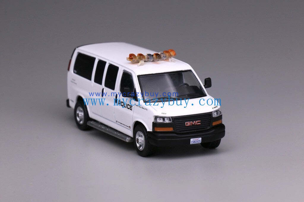 596 1:64  White GMC Los Angeles Airport Police Van Model Diecast Metal Car New Collection