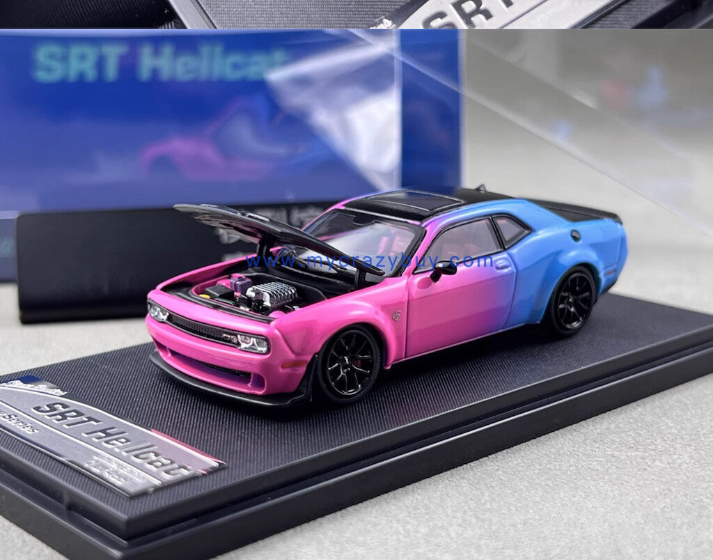 SH 1:64 Pink Blue Challenger SRT Hellcat Sports Model Diecast Metal Car New Collection