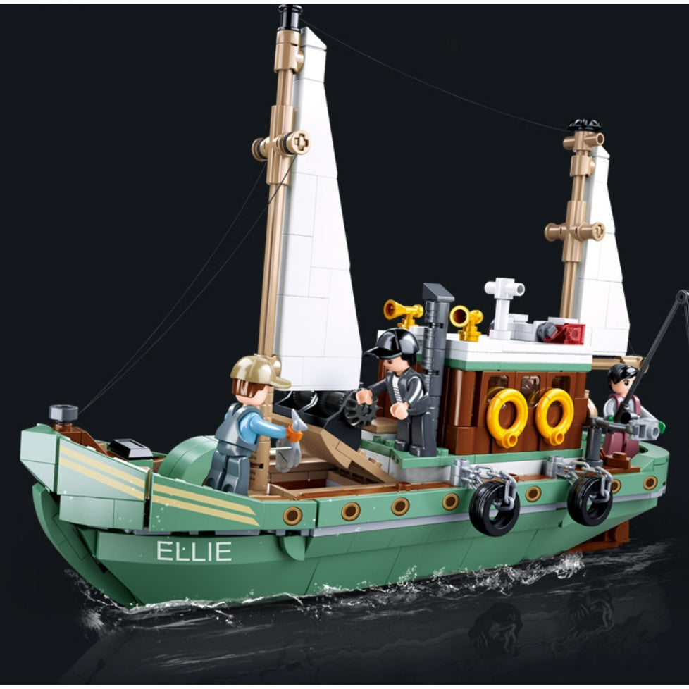 610PCS MOC Fishing Boat Figure Model Toy Building Block Brick Gift