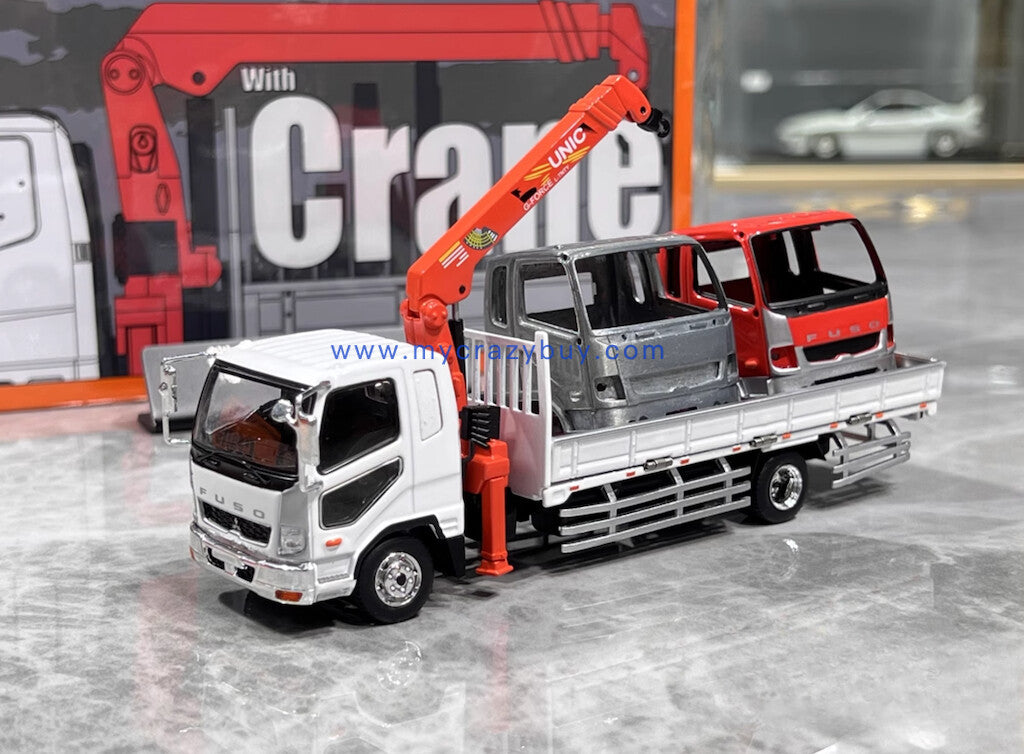 GCD 1:64 White Fuso Fighter Crane Truck Head Model Diecast Metal Car New Collection