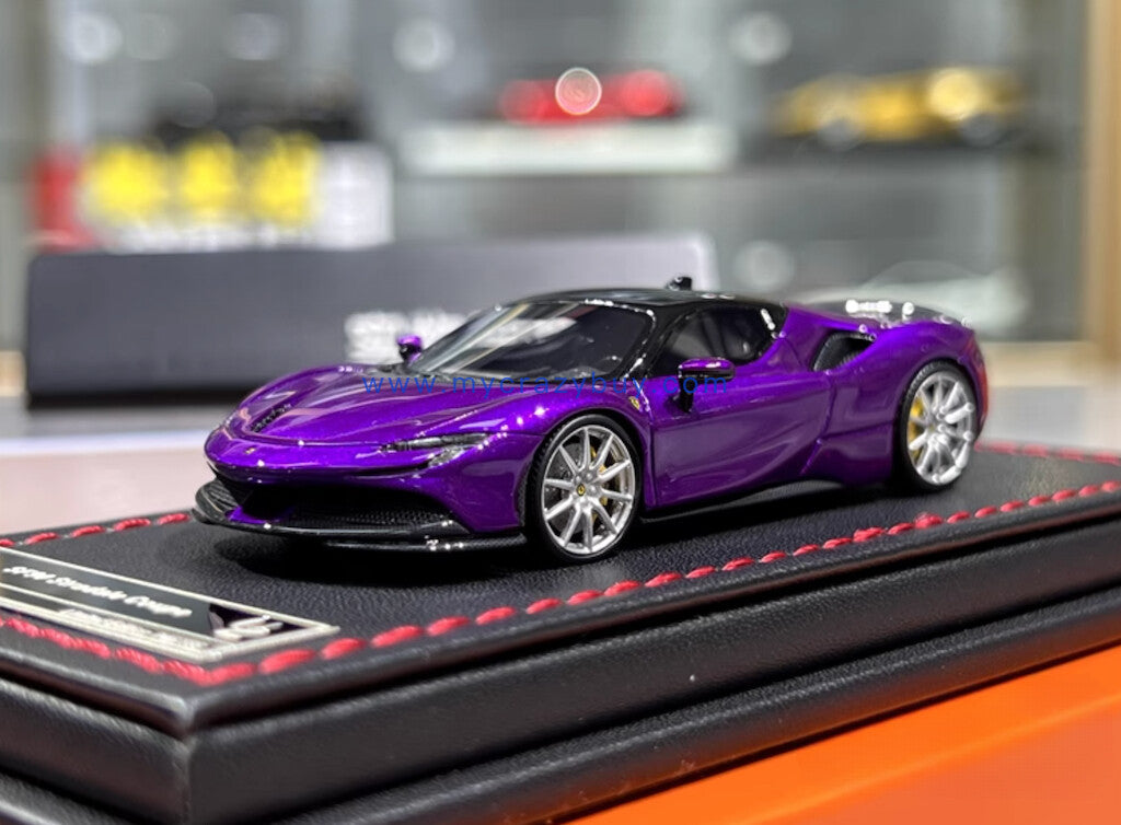 U2 1:64 Purple SF90 Stradale Coupe Hard Top Sports Model Diecast Resin Car New Collection