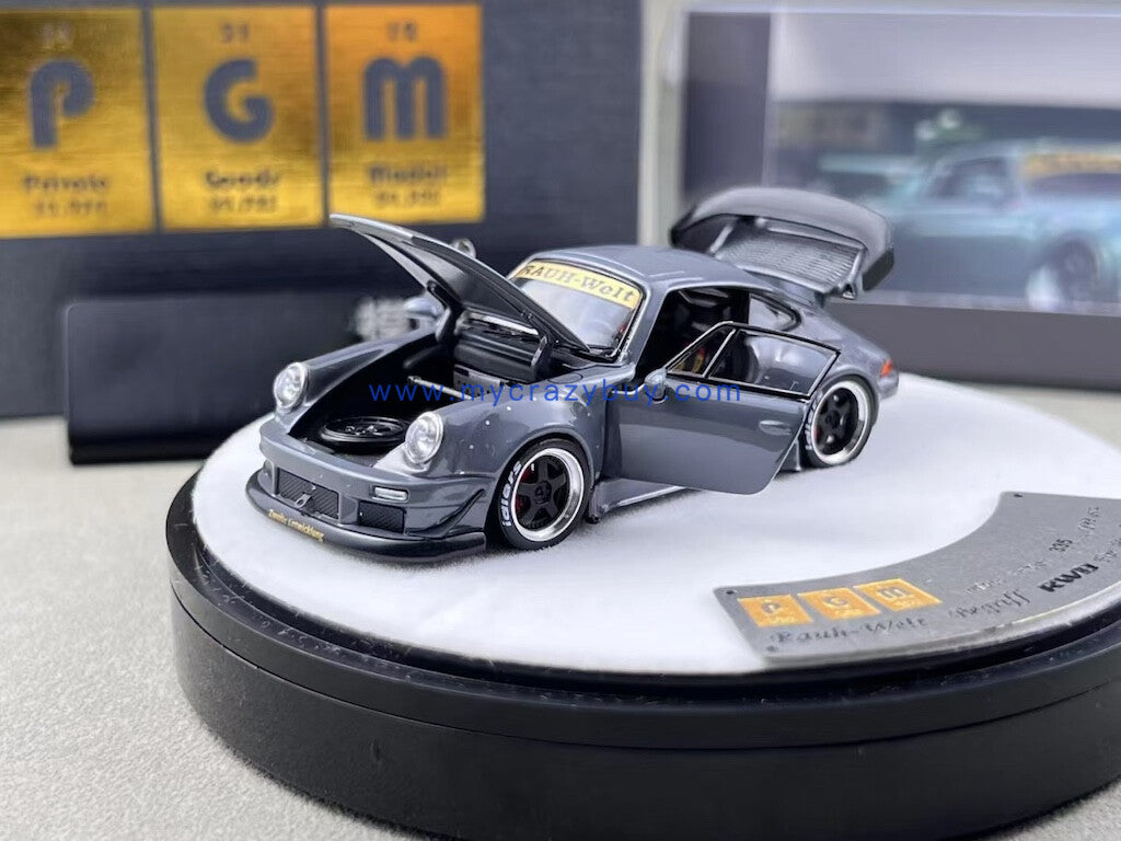 PGM 1:64 Gray 911 RWB 930 Round Classic Sports Model Diecast Metal Car New Collection