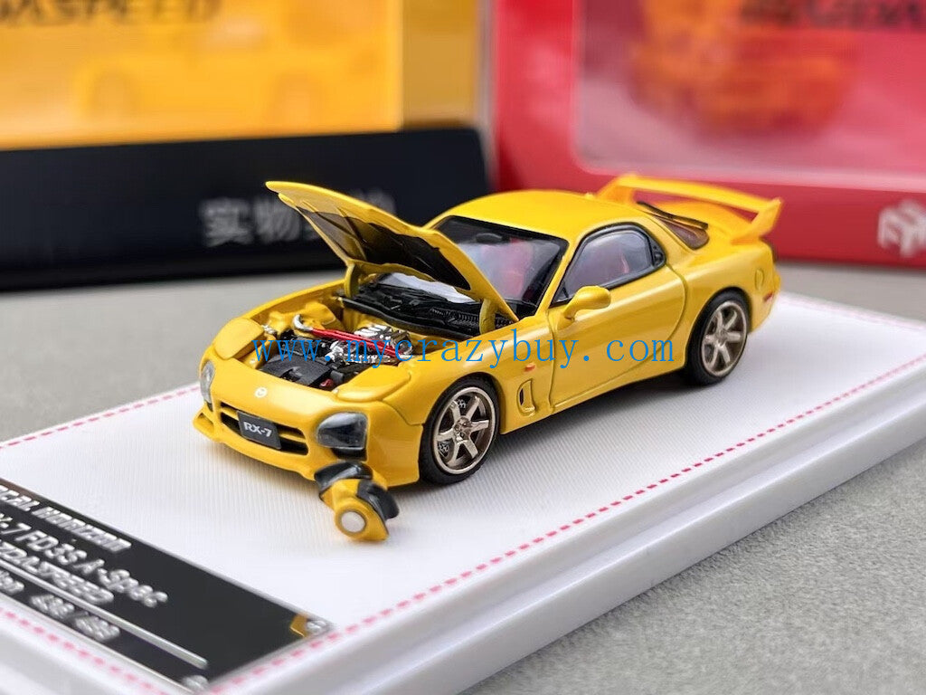 FH 1:64 Yellow JDM RX7 FD3S A-Spec Speed Sports Model Diecast Metal Car New Collection