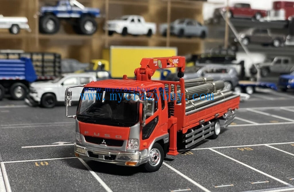 GCD 1:64 Red Fuso Fighter Crane Truck Model Diecast Metal Car New Collection