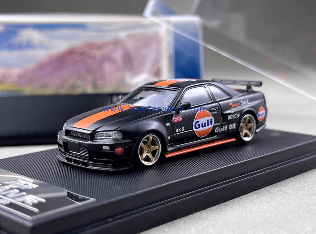 Fuji 1:64 Black Gulf Skyline GTR R34 Z-Tune Sports Model Diecast Metal Car New Collection