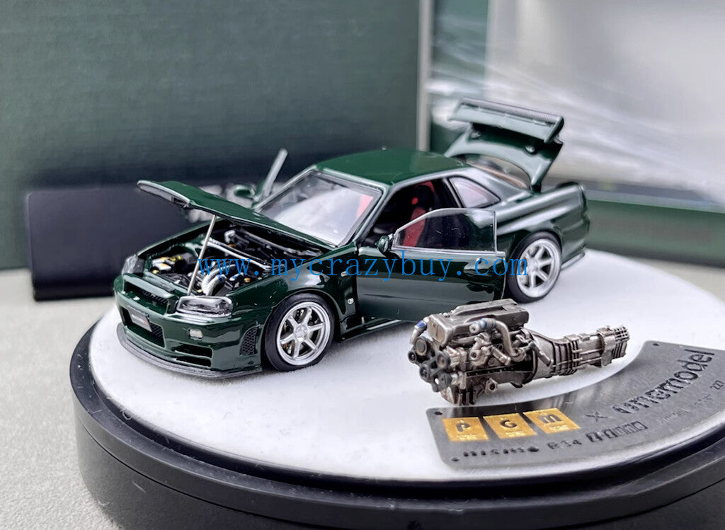 PGM 1:64 Green Skyline GTR R34 Z-Tune Round Sports Model Diecast Metal Car New Collection