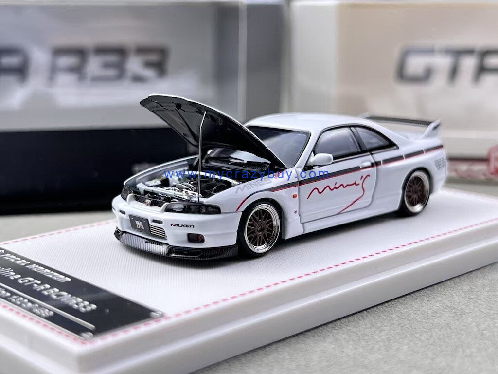 FH 1:64 JDM White Skyline GTR R33 Mines Sports Model Diecast Metal Car New Collection