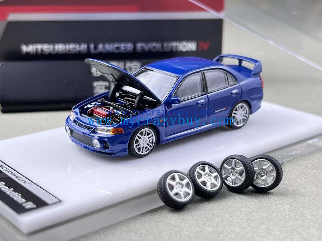 MH 1:64 Blue Lancer Evolution EVO IV 4 Sports Model Diecast Metal Car New Collection