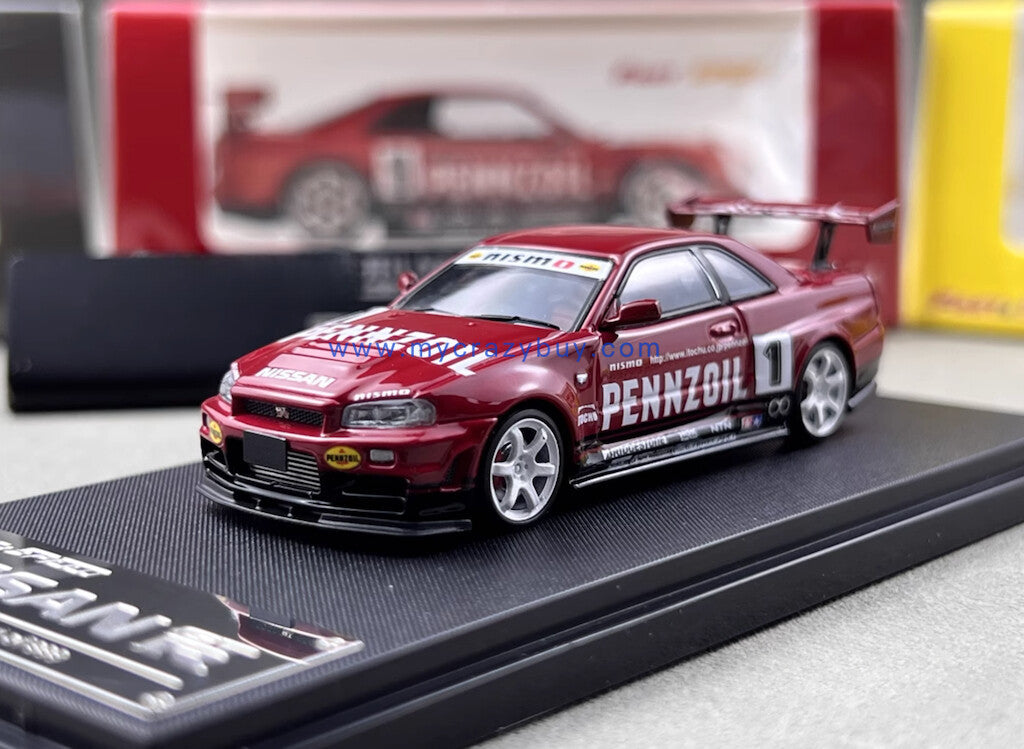 FS 1:64 Red JDM Skyline GTR R34 #1 Sports Model Diecast Metal Car New Collection