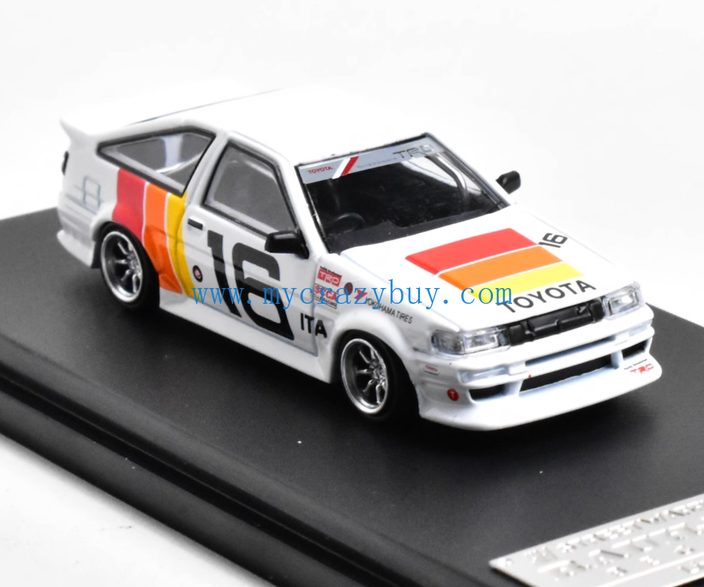 SW 1:64 White JDM AE86 Trueno TRD Widebody Sports Model Diecast Metal Car New Collection