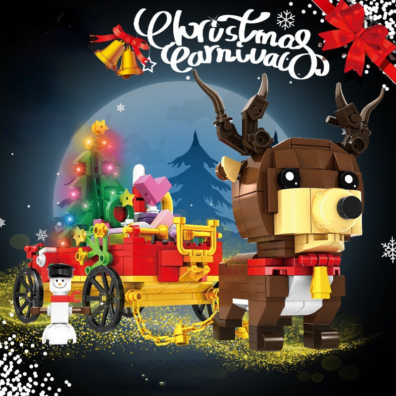 481PCS MOC Christmas Reindeer Elk Car Vehicle Snowman Model Toy Building Block Brick Gift Kids Compatible Lego