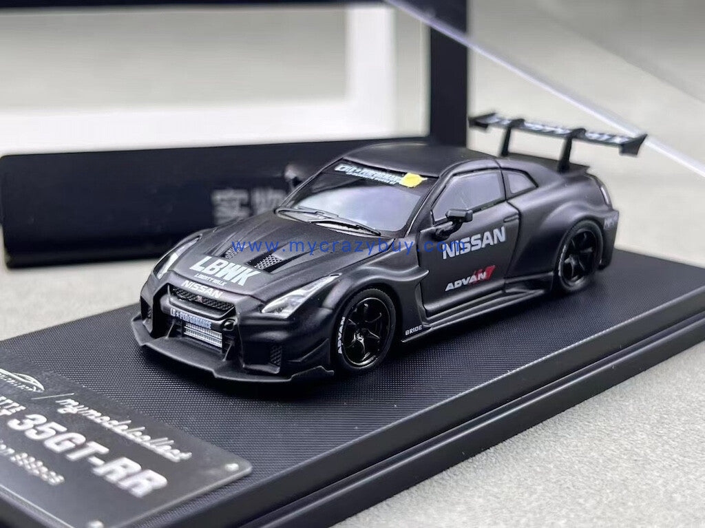 MC 1:64 Matte Black GTR R35 LB Widebody Sports Model Diecast Metal Car New Collection