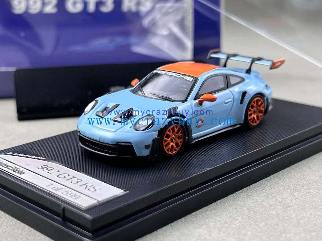 SW 1:64 Blue Gulf 992 GT3 RS Sports Model Diecast Metal Car New Collection