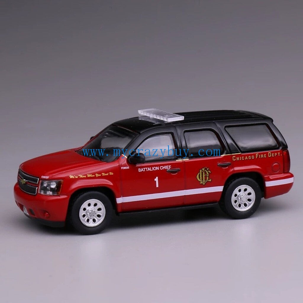 1:64 596 Red Tahoe Battalion Chief Chicago Fire Model Diecast Metal Car New Collection
