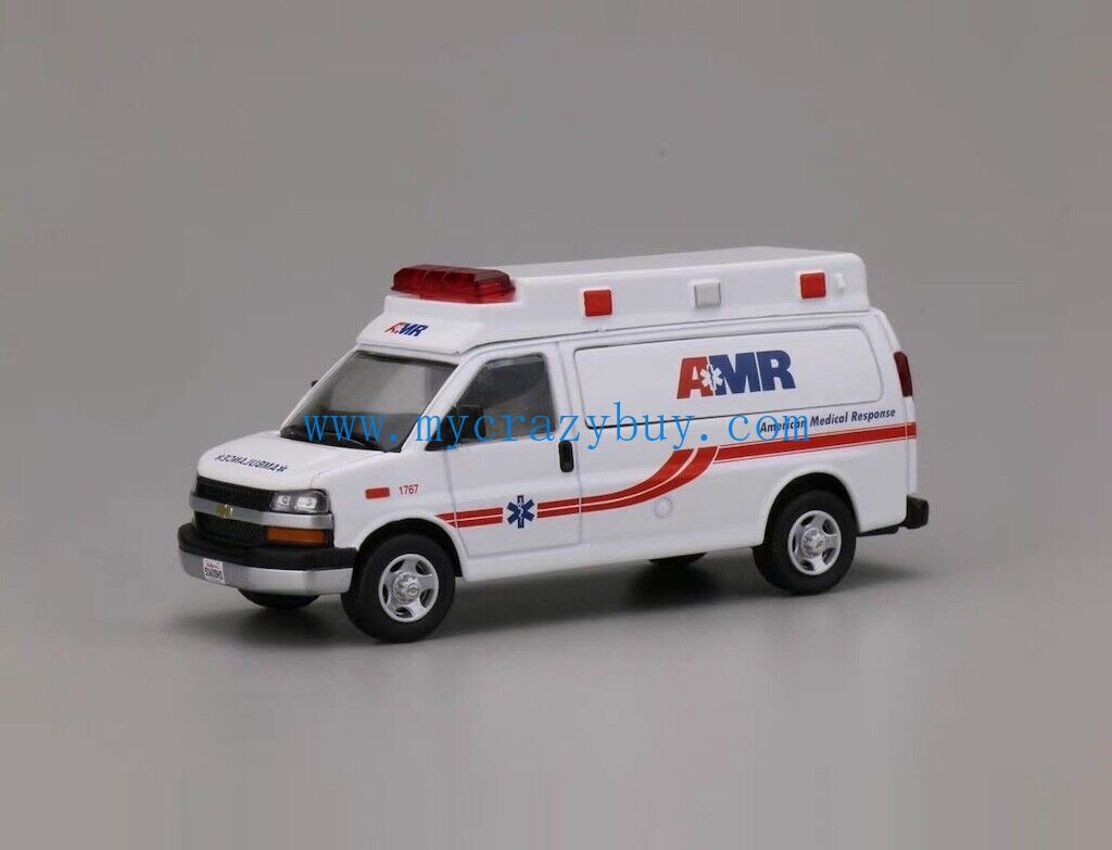 1:64 596 White AMR Ambulance Express 3500 Van Model Diecast Metal Car New Collection