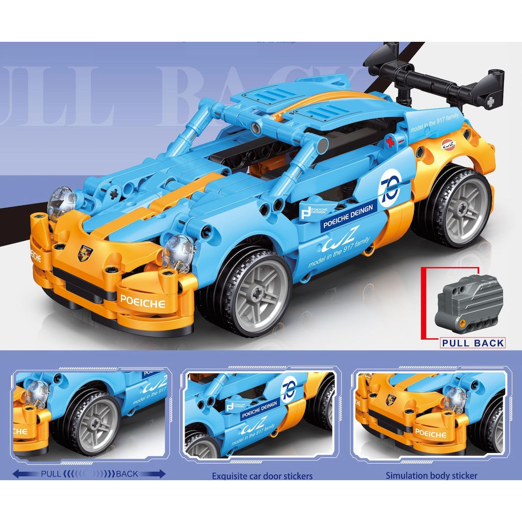 358PCS MOC Technic Speed Pull Back Blue Racing Sports Car Model Toy Building Block Brick Gift Kids DIY Set New 1:22 Compatible Lego