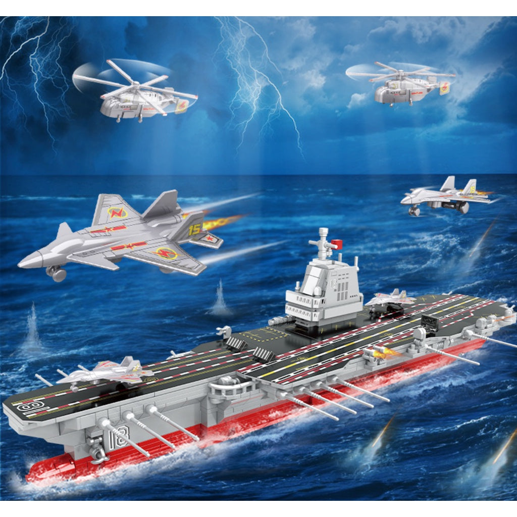 838PCS Military WW2 003 Fujian Class Aircraft Carrier Model Toy Building Block Brick Gift Kids DIY Set New Compatible Lego