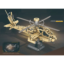 Load image into Gallery viewer, 651PCS Military WW2 Technic Boeing AH-64 Apache Helicopter Gunships Stand Model Toy Building Block Brick Gift Kids DIY Set New Compatible Lego
