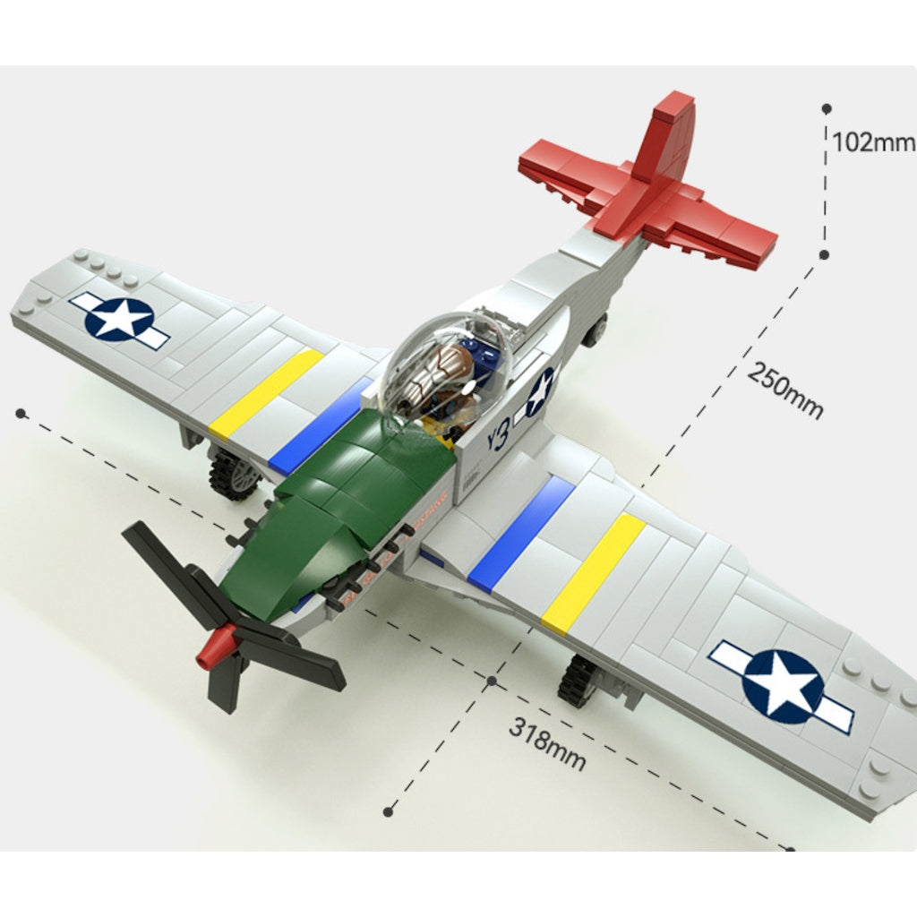 iqipets WW2 Military Airplane Building Blocks Set - 258 Pieces P-51 Mustang  Fighter Building Kits for Kids & Boys Ages 6-10+ as Birthday Gift