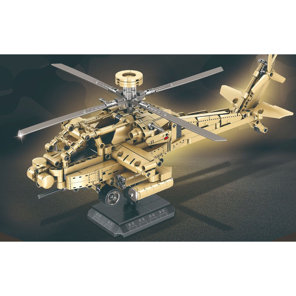 651PCS Military WW2 Technic Boeing AH-64 Apache Helicopter Gunships Stand Model Toy Building Block Brick Gift Kids DIY Set New Compatible Lego