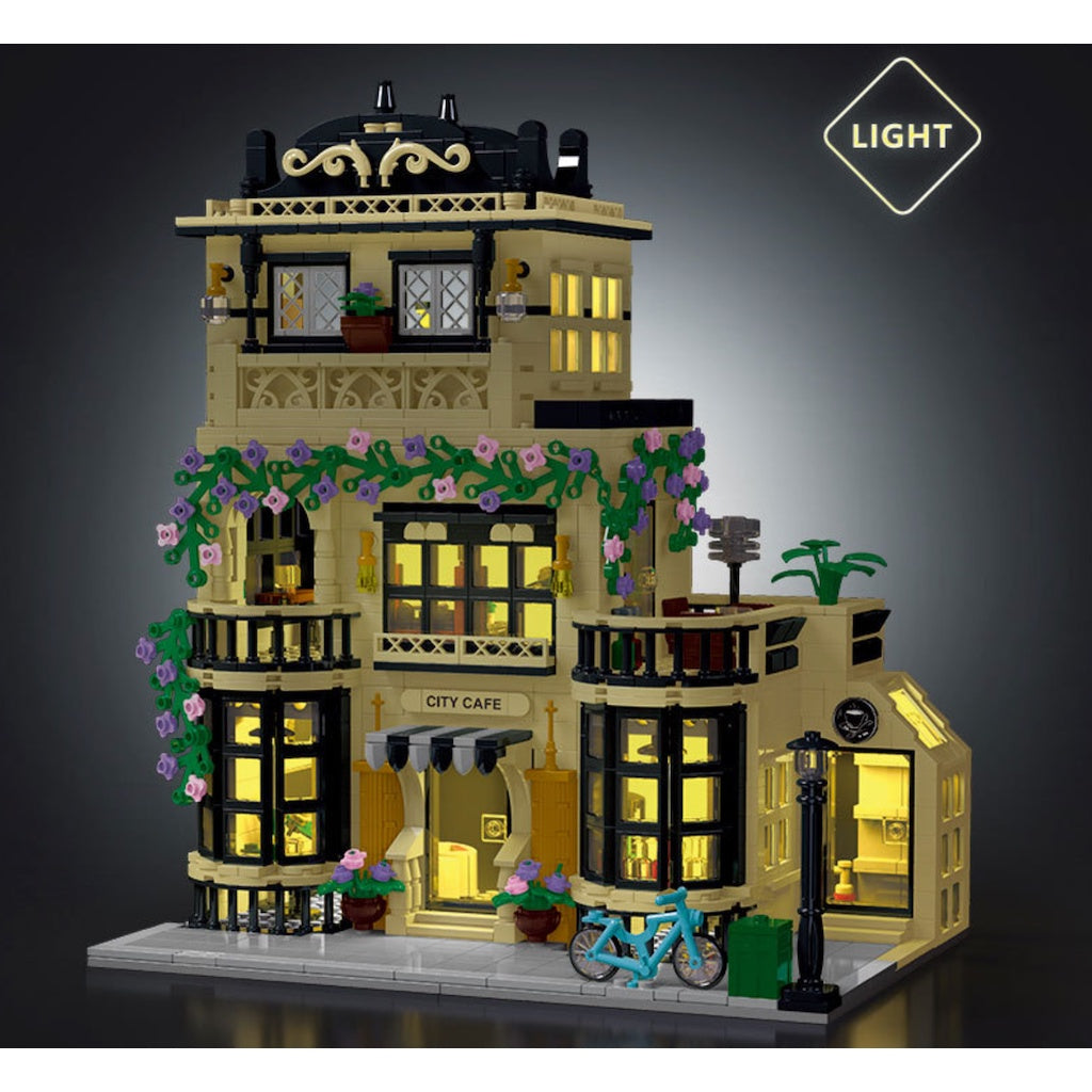 1443PCS MOC City Street Cafe Coffee Shop Restaurant Model Toy Building Block Brick Gift Kids DIY Light Set New Compatible Lego