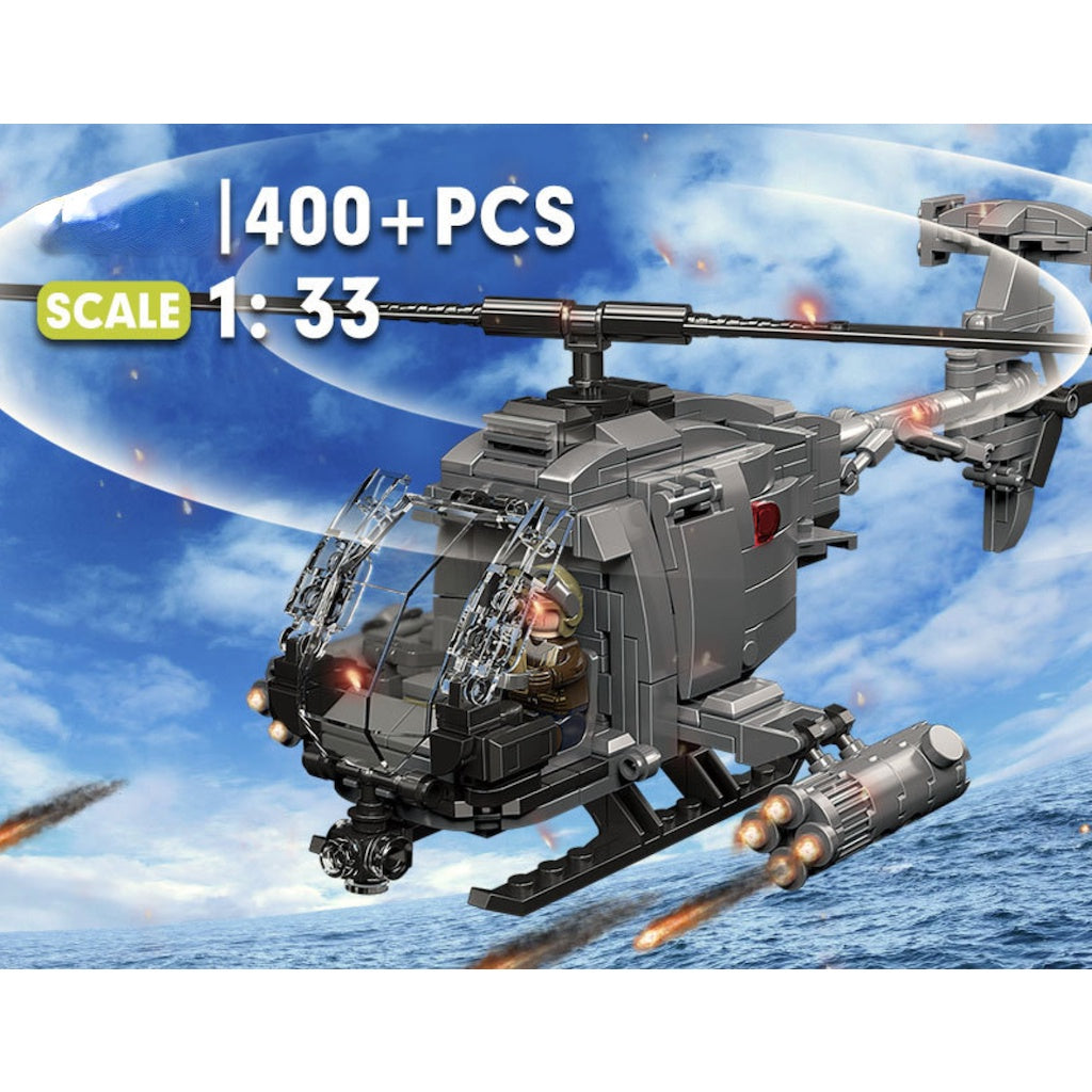 400PCS MOC Military AH-6i Helicopter Figure Model Toy Building Block Brick Gift Kids DIY Set New 1:33 Compatible Lego