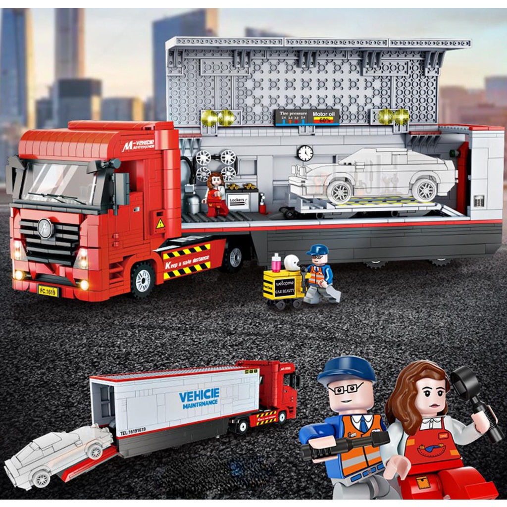 1258PCS MOC Technic Mechanic Racing Team Repair Truck Figure Model Toy Building Block Brick Gift Kids DIY Set New Compatible Lego