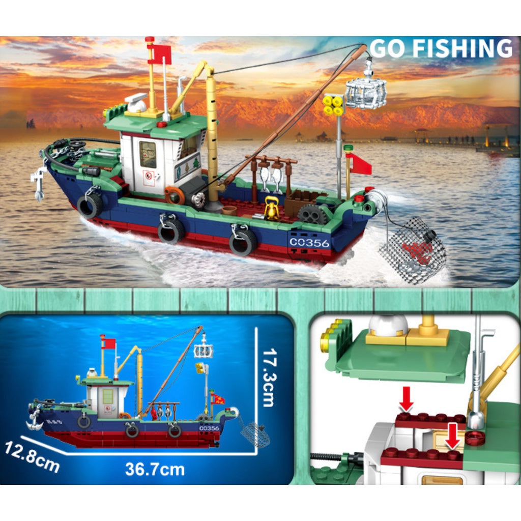 582PCS MOC Fishing Boat Ship Model Toy Building Block Brick Gift Kids –  mycrazybuy store
