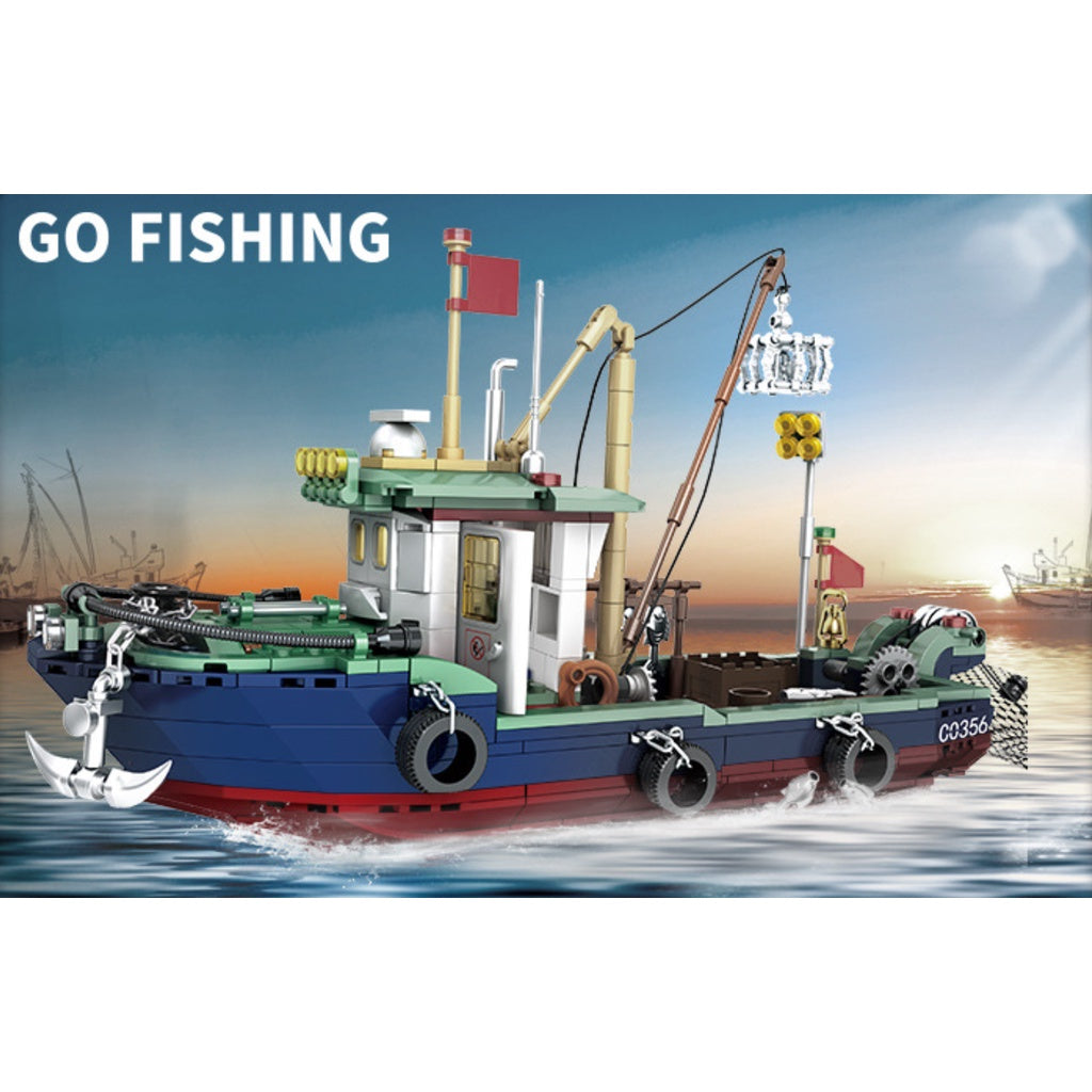 582PCS MOC Fishing Boat Ship Model Toy Building Block Brick Gift Kids DIY Set New Compatible Lego