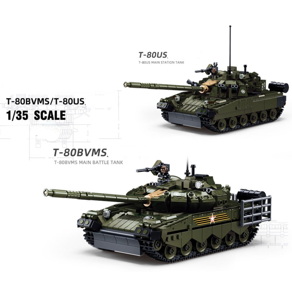 798PCS MOC Military 2in1 T-80BVMS T-80US Main Battle Tank Figure Model Toy Building Block Brick Gift Kids DIY Set New 1:35 Compatible Lego