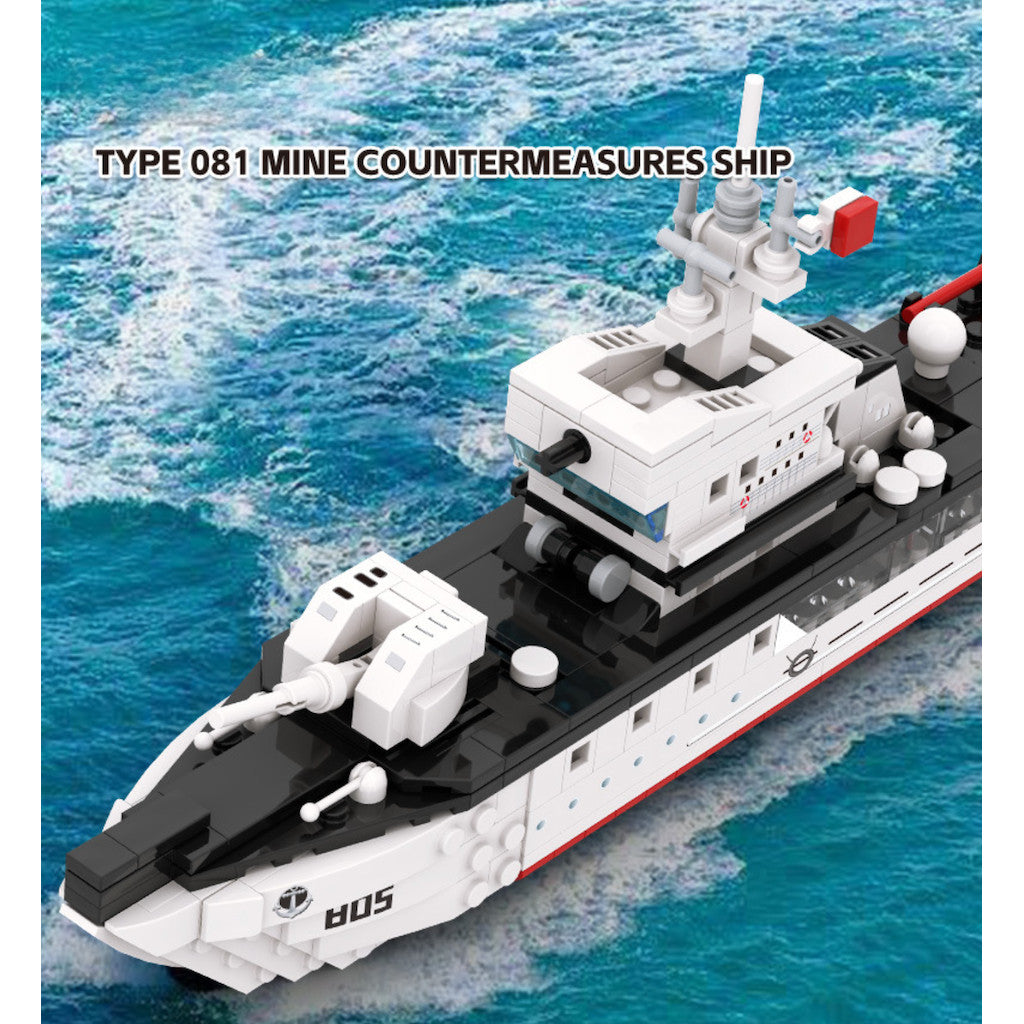 380PCS Military Type 081 Mine Countermeasures Ship Boat Model Toy Building Block Brick Gift Kids DIY Set New Compatible Lego