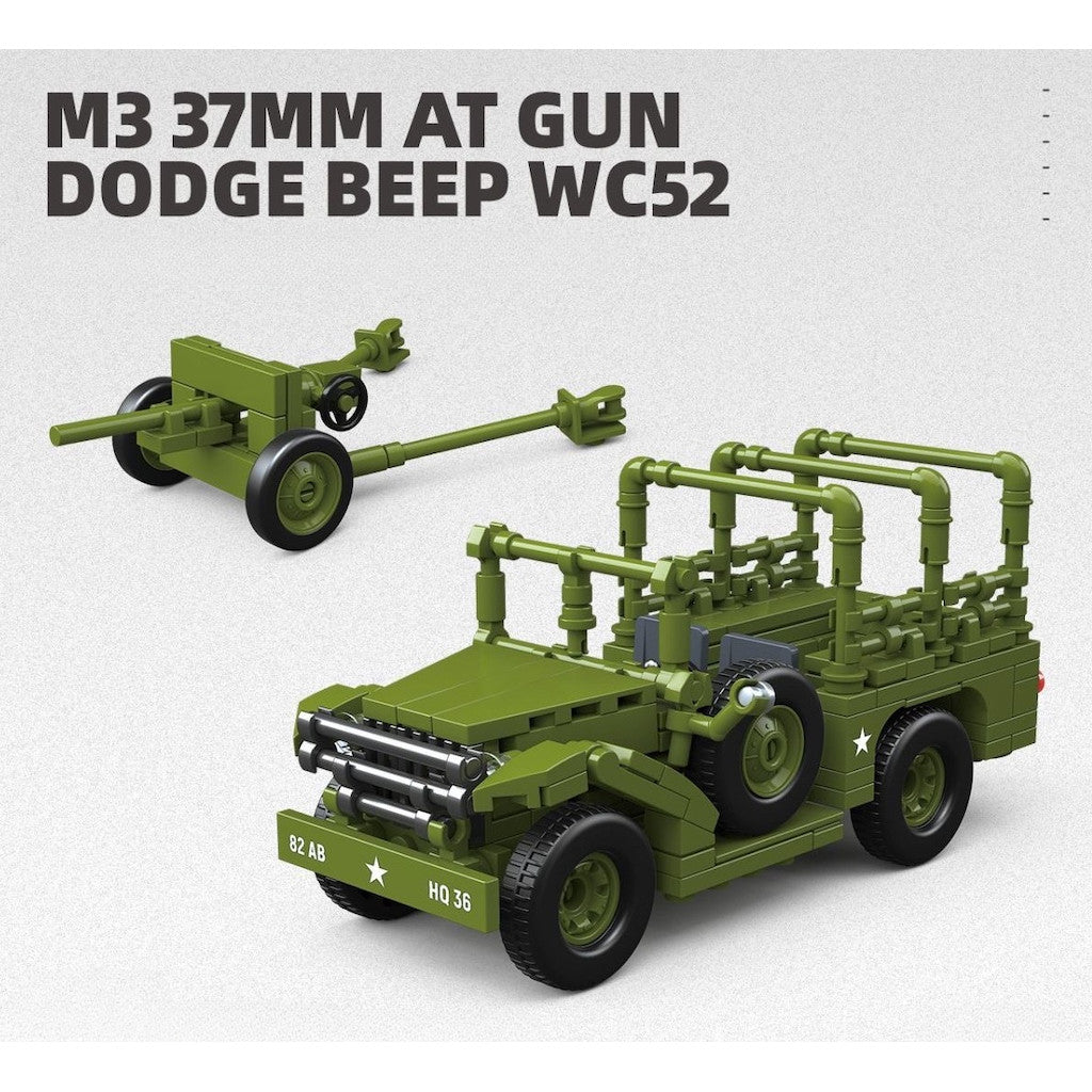313PCS MOC Military M3 37mm Dodge Beep WC52 Jeep Model Toy Building Block Brick Gift Kids DIY Set New 1:35 Compatible Lego