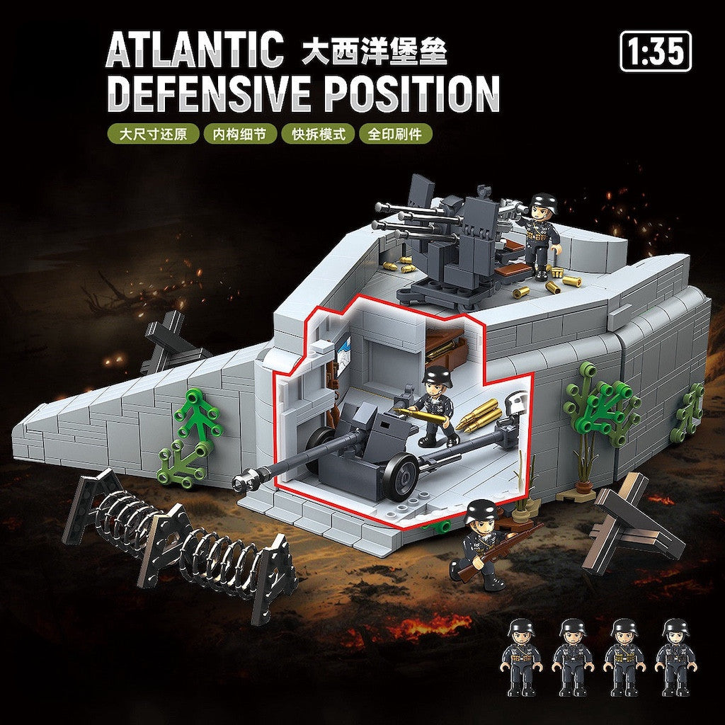 1232PCS MOC Military Atlantic Defensive Position Scene Figure Model Toy Building Block Brick Gift Kids DIY Set New 1:35 Compatible Lego