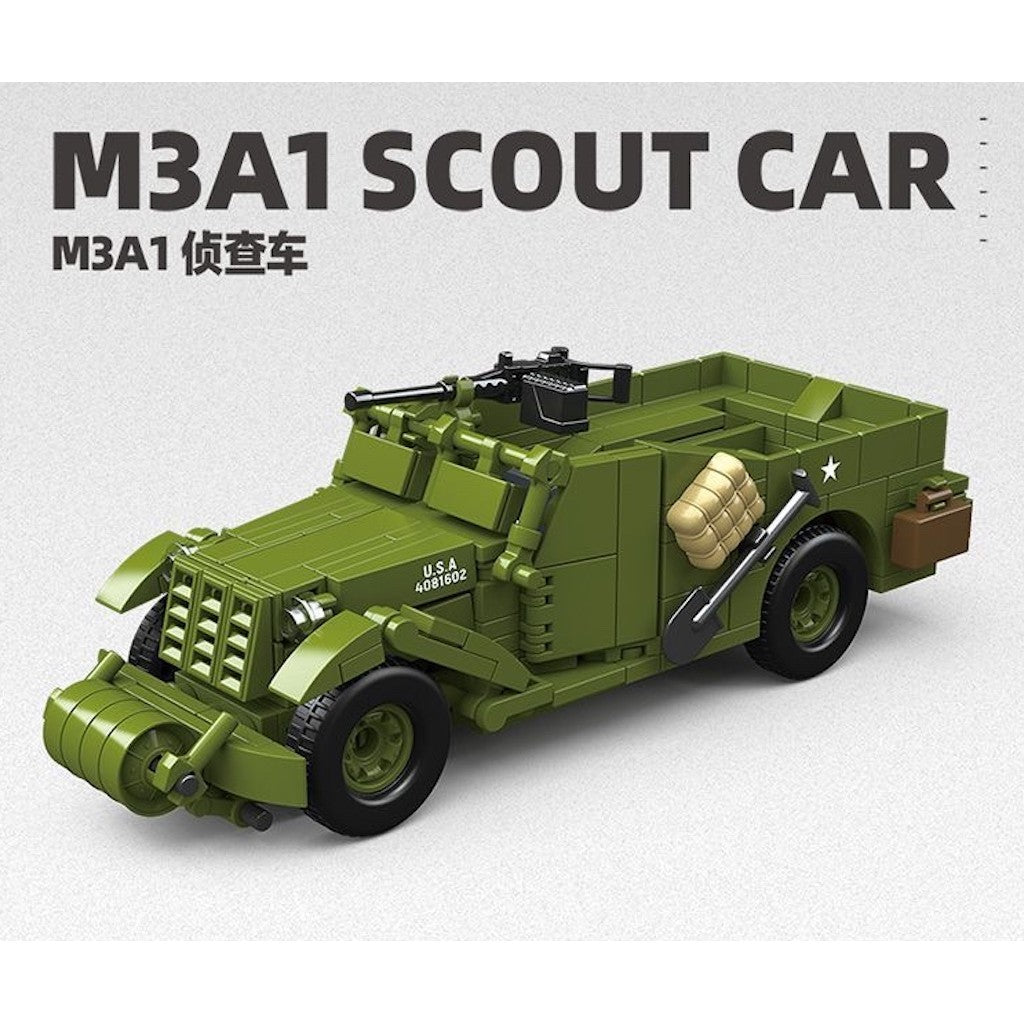 300PCS MOC Military M3A1 Scout Car 4x4 Model Toy Building Block Brick Gift Kids DIY Set New 1:35 Compatible Lego