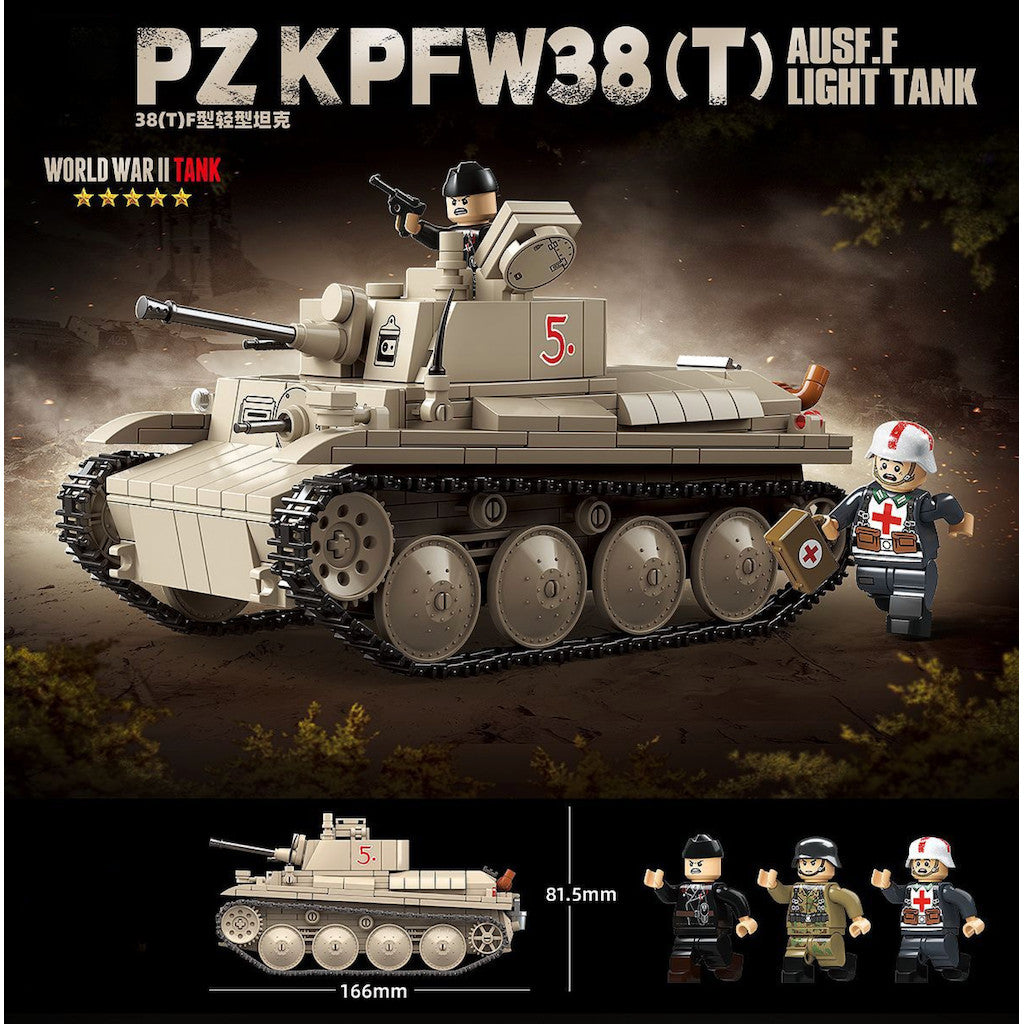 730PCS Military PZ KPFW 38T Ausf.f Light Tank Figure Model Toy Building Block Brick Gift Kids DIY Set New Compatible Lego