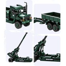 Load image into Gallery viewer, 485PCS Military M35A2 Truck Medium Towed M198 Howitzer Model Toy Building Block Brick Gift Kids DIY Set New Compatible Lego
