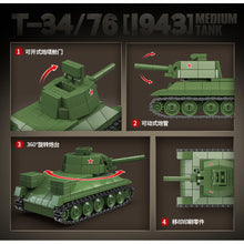 Load image into Gallery viewer, 415PCS Military T-34 76 1943 Medium Tank Figure Model Toy Building Block Brick Gift Kids DIY Set New Compatible Lego
