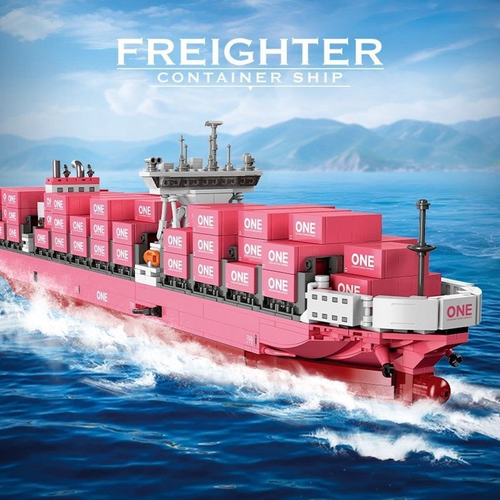 1446PCS MOC Large Pink ONE Cargo Container Freighter Ship Model Toy Building Block Brick Gift Kids DIY Set New Display Compatible Lego