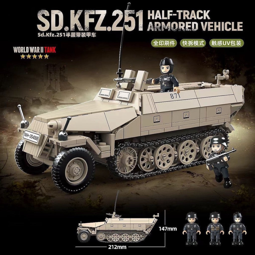 714PCS MOC Military SD.KFZ.251 Half Track Armored Vehicle Figure Model Toy Building Block Brick Gift Kids DIY Set New Compatible Lego