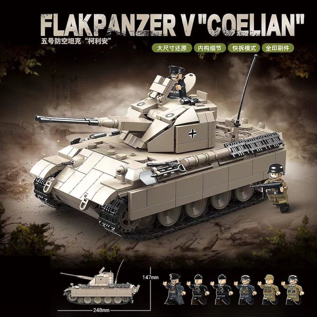 1389PCS MOC Military FLAKPANZER V Coelian Anti-Aircraft Tank Figure Model Toy Building Block Brick Gift Kids DIY Set New Compatible Lego
