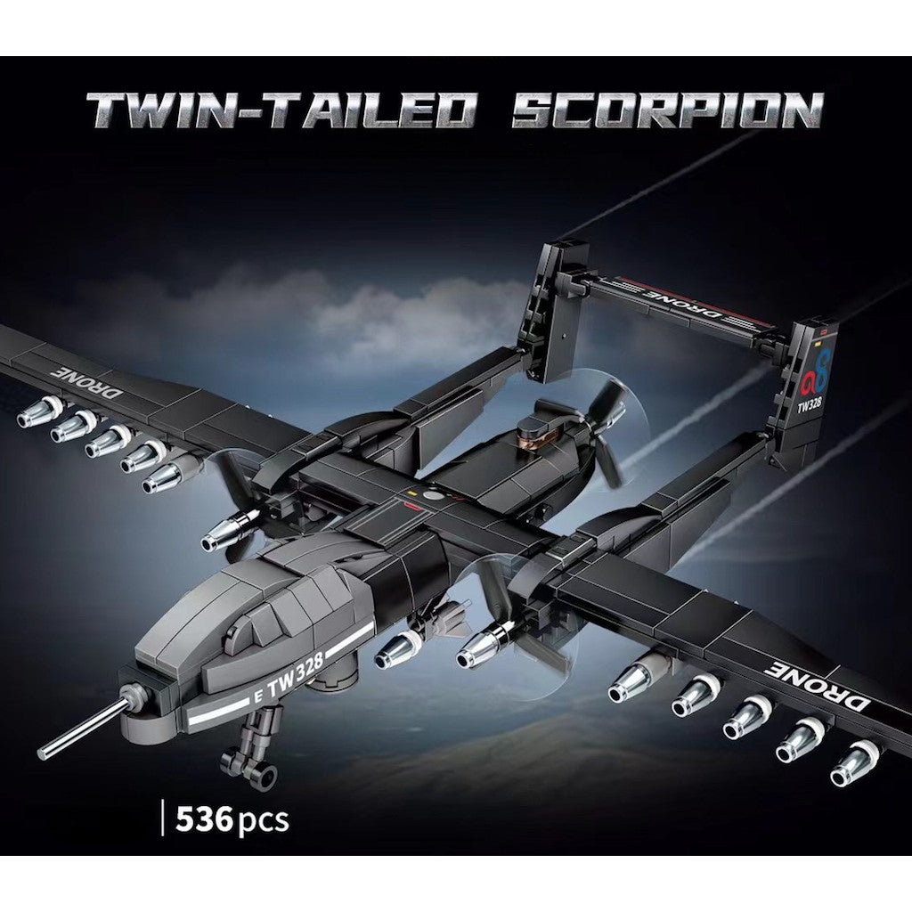 536PCS MOC Military Double Twin Tailed Aileo Scorpion Drone Model Toy Building Block Brick Gift Kids DIY Set New Compatible Lego