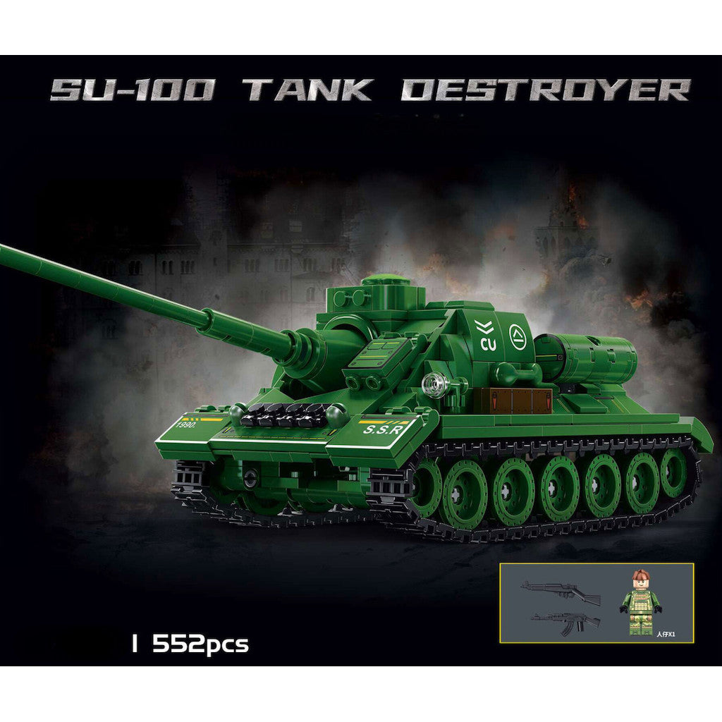 552PCS MOC Military SU-100 Tank Destroyer Figure Model Toy Building Block Brick Gift Kids DIY Set New Compatible Lego