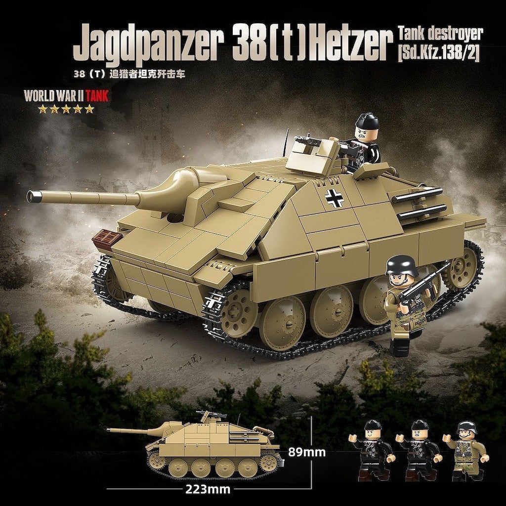 702PCS MOC Military Jagdpanzer 38t Hetzer Tank Destroyer Figure Model Toy Building Block Brick Gift Kids DIY Set New Compatible Lego