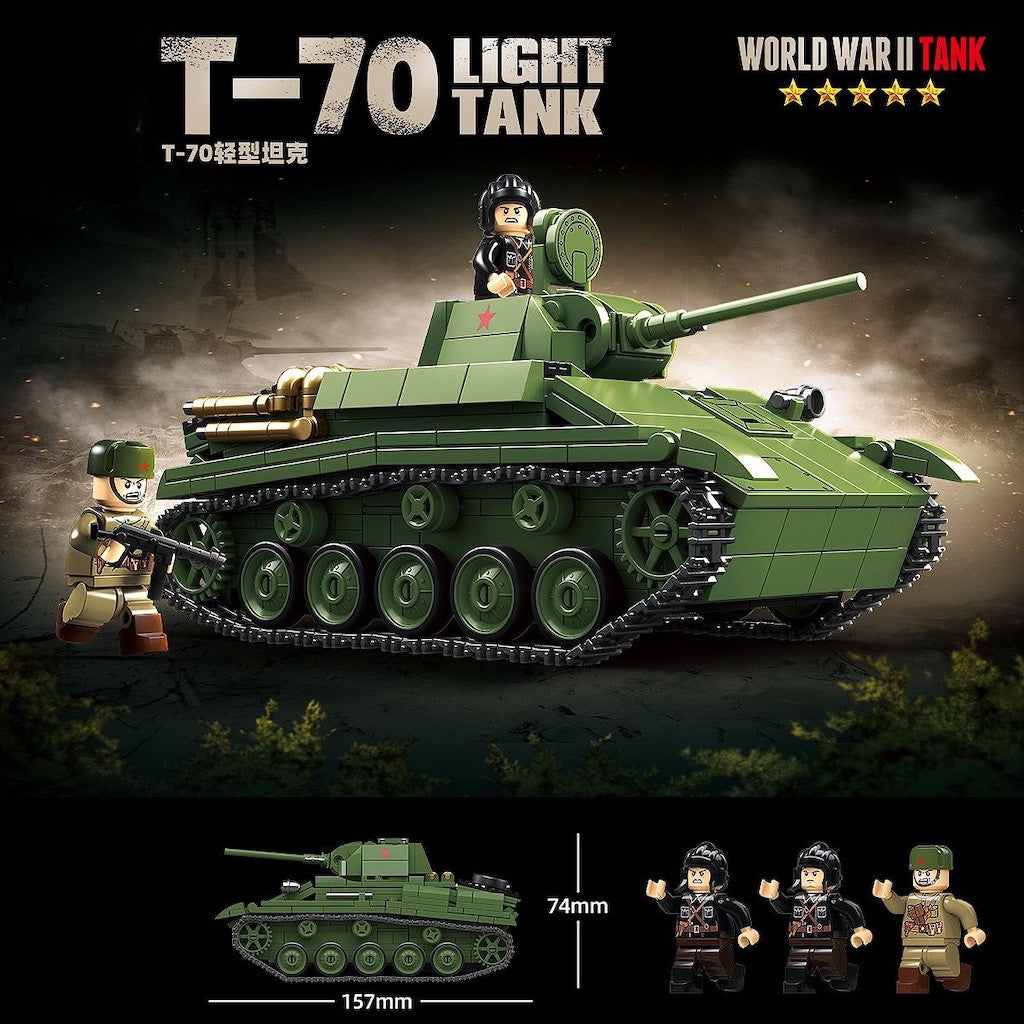 689PCS MOC Military T-70 Light Tank Figure Model Toy Building Block Brick Gift Kids DIY Set New Compatible Lego