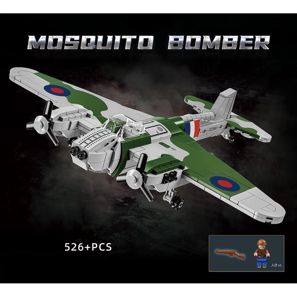 526PCS MOC Military De Havilland Mosquito Wooden Wonder Bomber Air Fighter Figure Model Toy Building Block Brick Gift Kids DIY Set New Compatible Lego